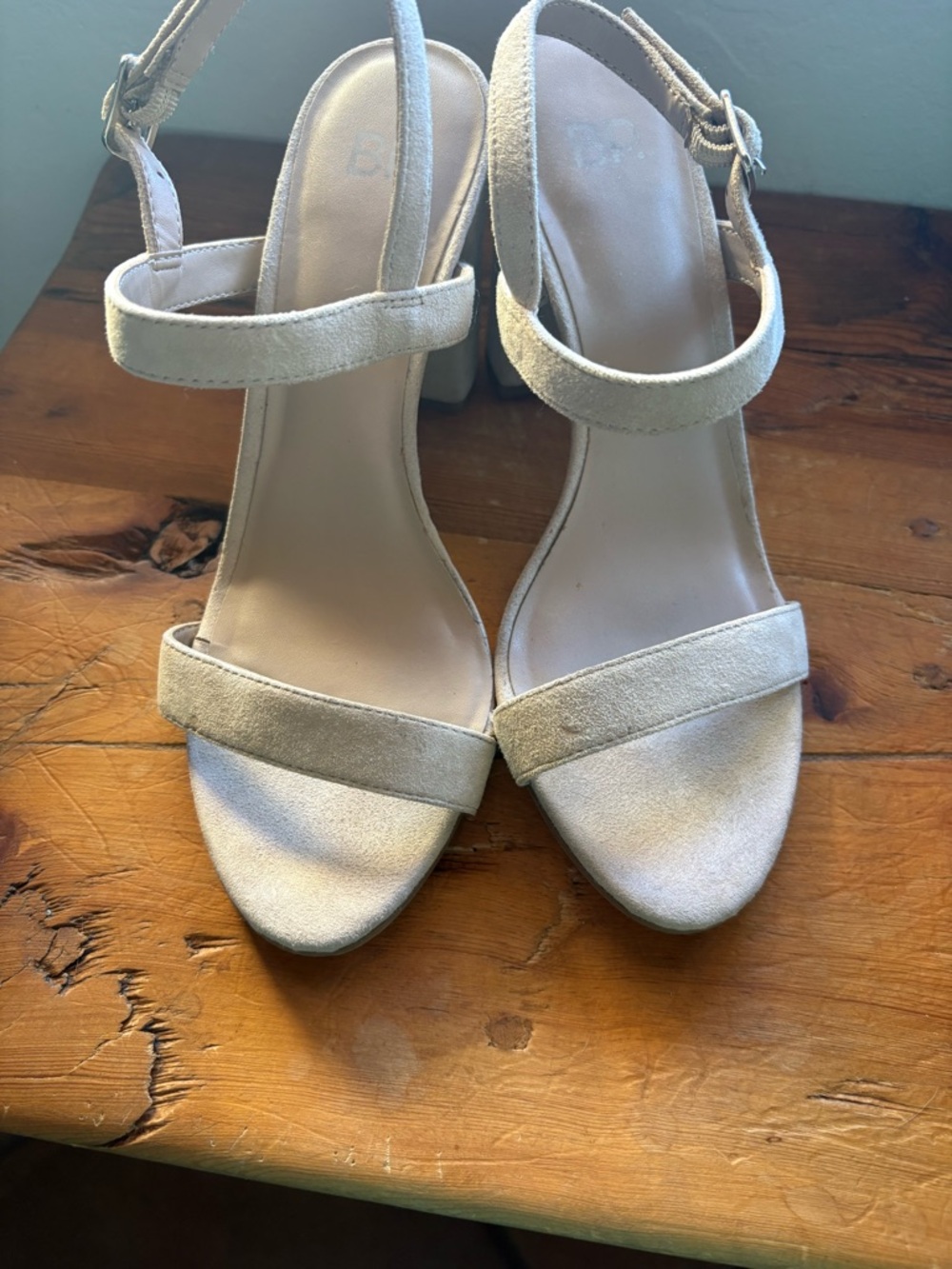 bp Neutral Beige Suede Block Heel Sandals - Picture 5 of 7